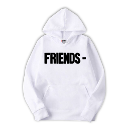 Vlone Blackout Friends Hoodie in crisp white, epitomizing iconic streetwear fashion with a touch of friendship.